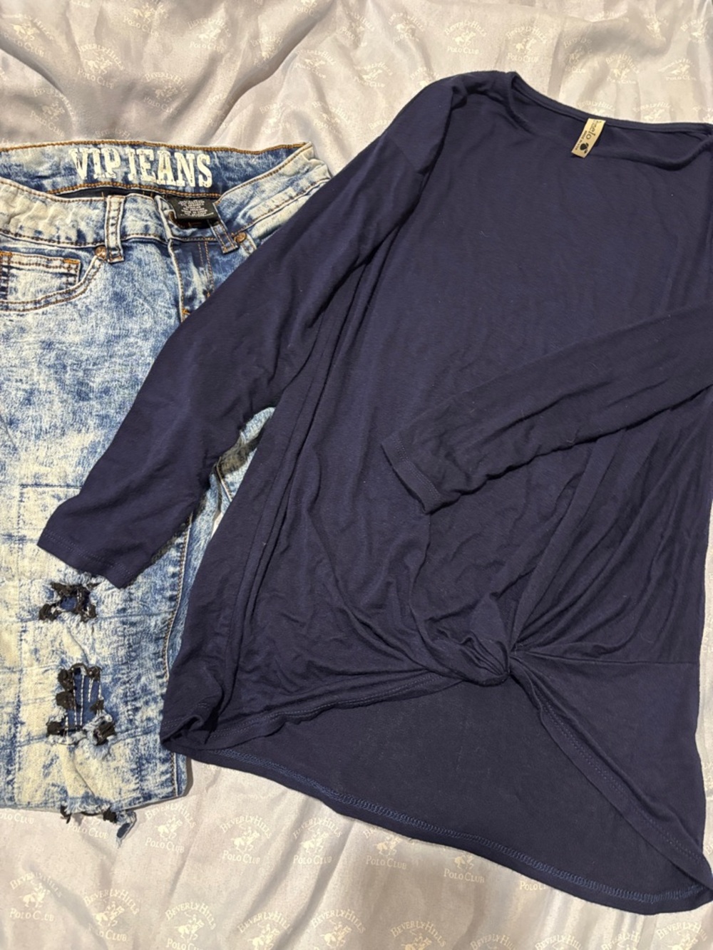 VIP Light Blue Acid Wash Jeans with Brown Stitching